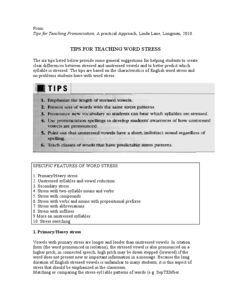 Tips For Teaching Word Stress PDF Stress (Linguistics) Question