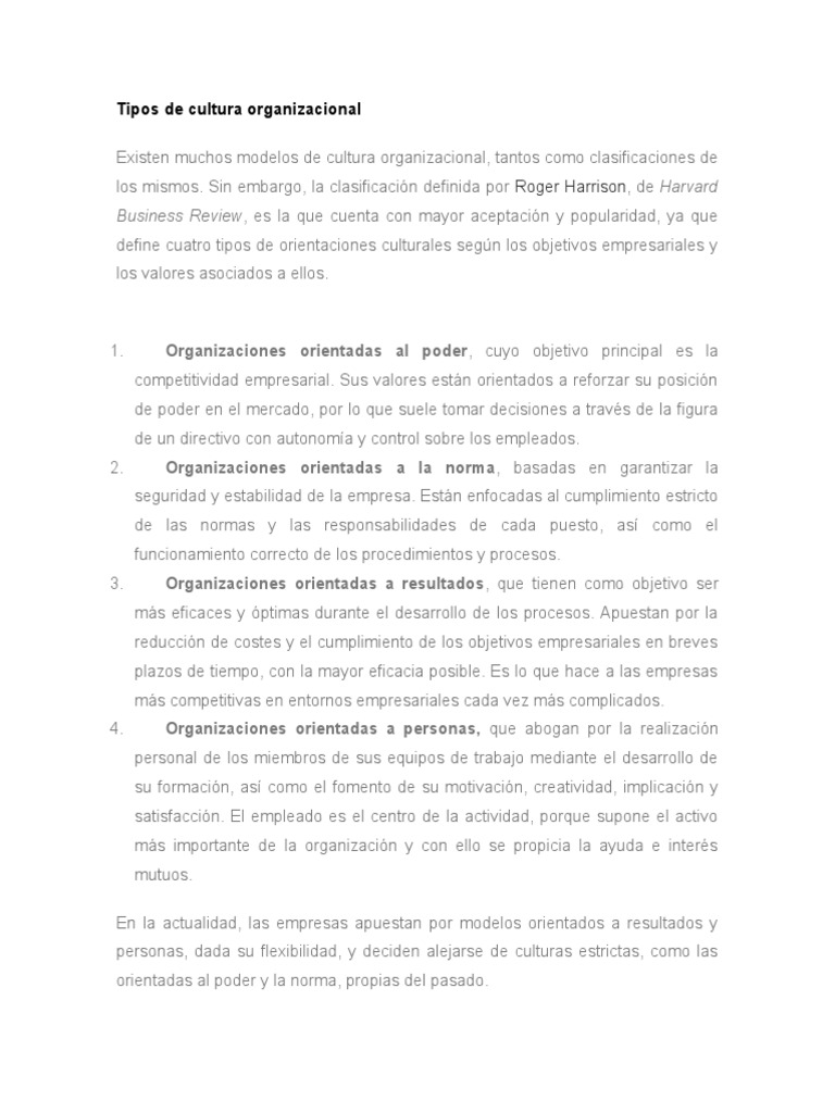 Cuatro tipos de cultura organizacional | PDF