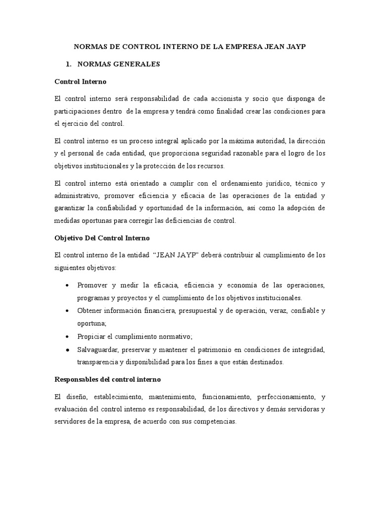 Normas de Control Interno en Jean Jayp | PDF | Gestión de recursos ...