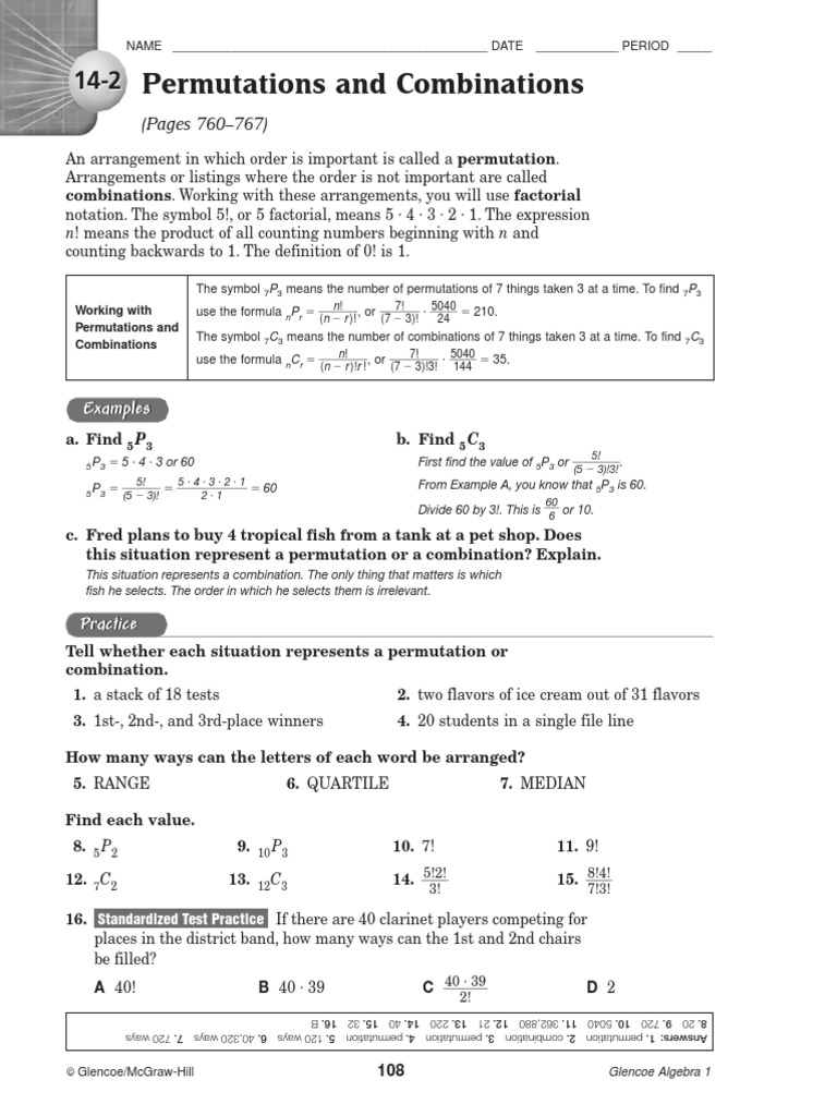 14 2 Permutations and Combinations PDF | PDF | Permutation | Discrete ...