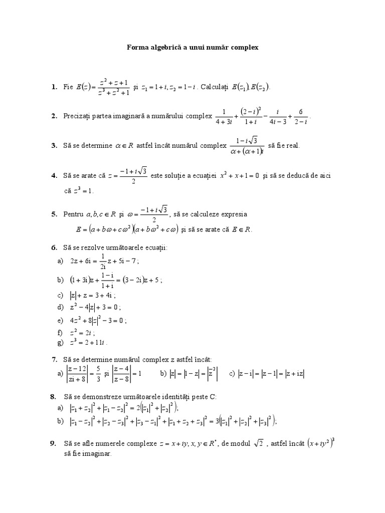 020 Numere Complexe-Forma Algebrica | PDF