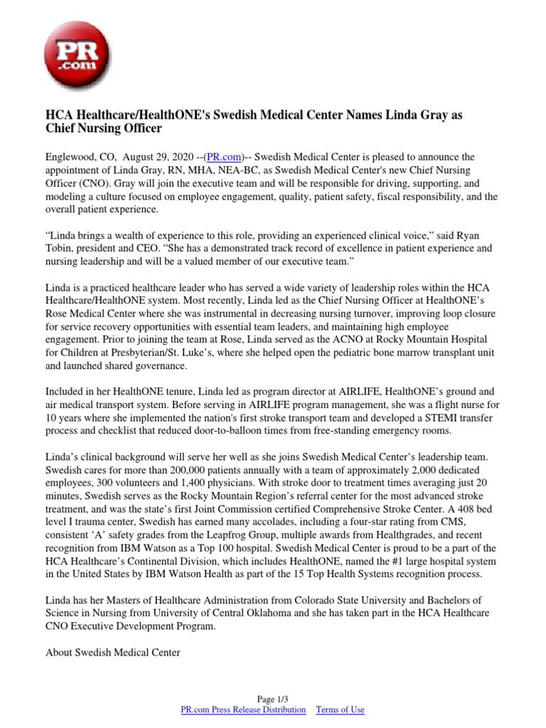Linda Gray Appointed CNO at Swedish Medical | PDF | Hospital | Nursing