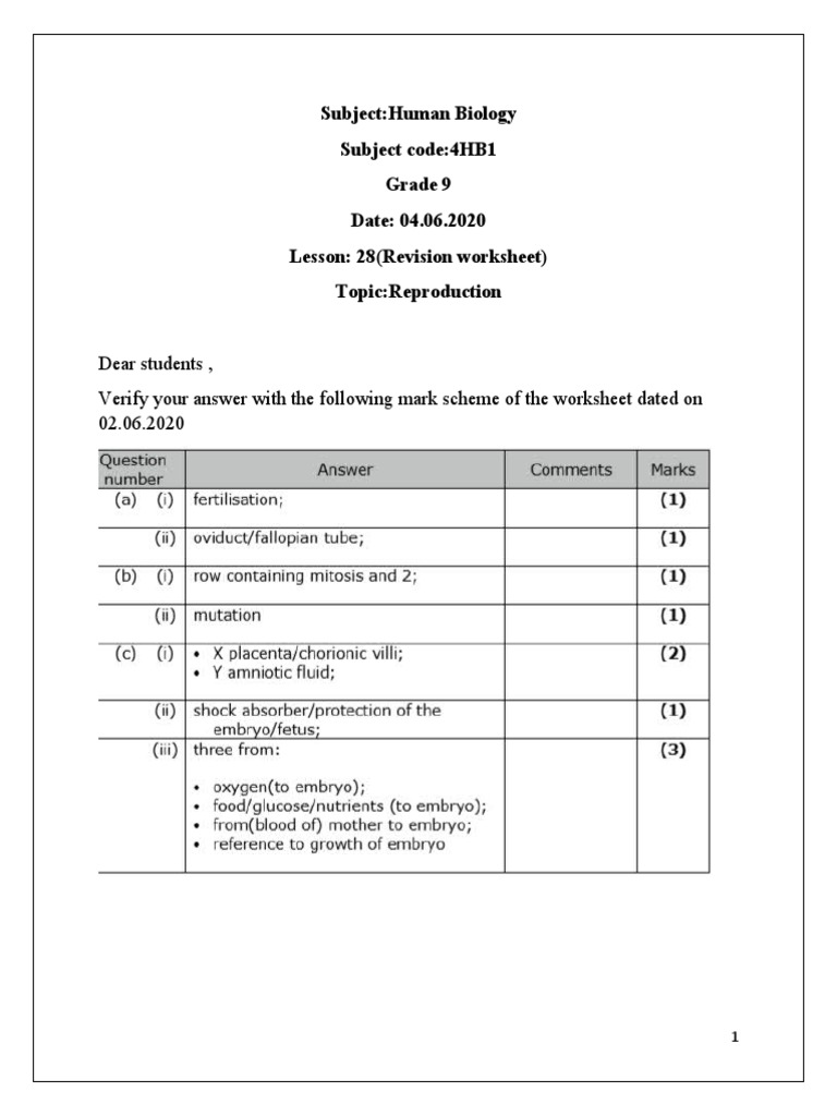 Grade 9 Reproduction Revision | PDF | Reproduction | Sexual Reproduction