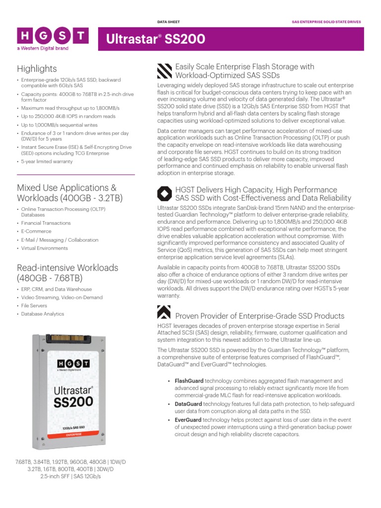 Ultrastar SS200 Datasheet | PDF | Solid State Drive | Flash Memory