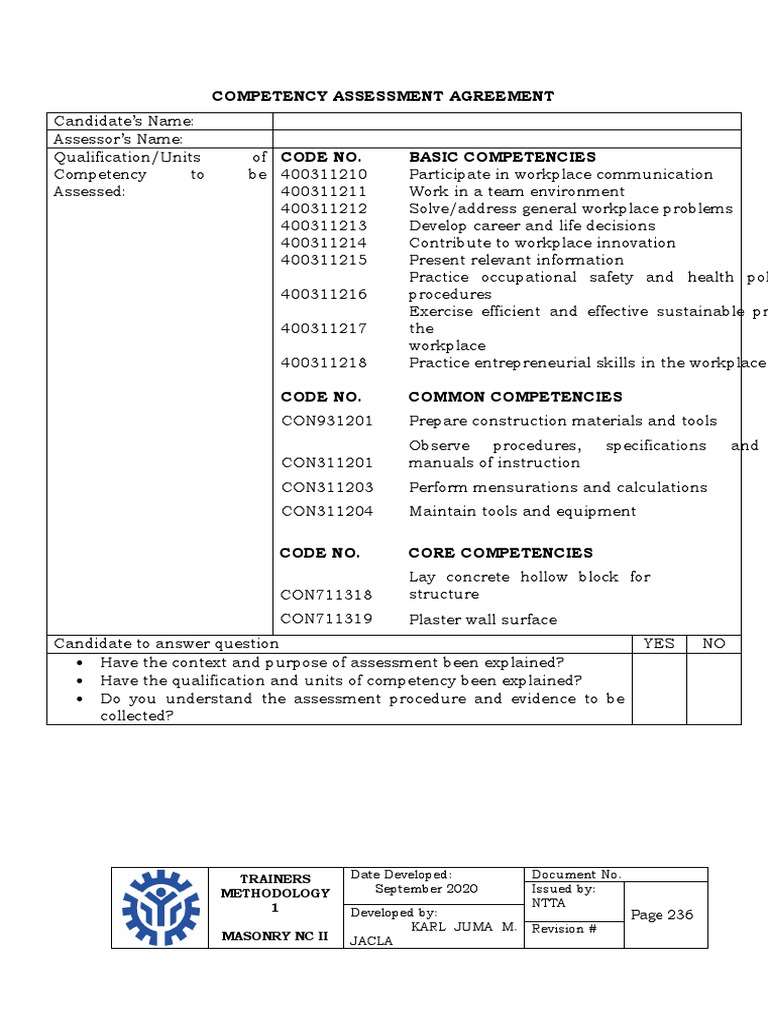 Competency Assessment Agreement Form | PDF | Competence (Human ...