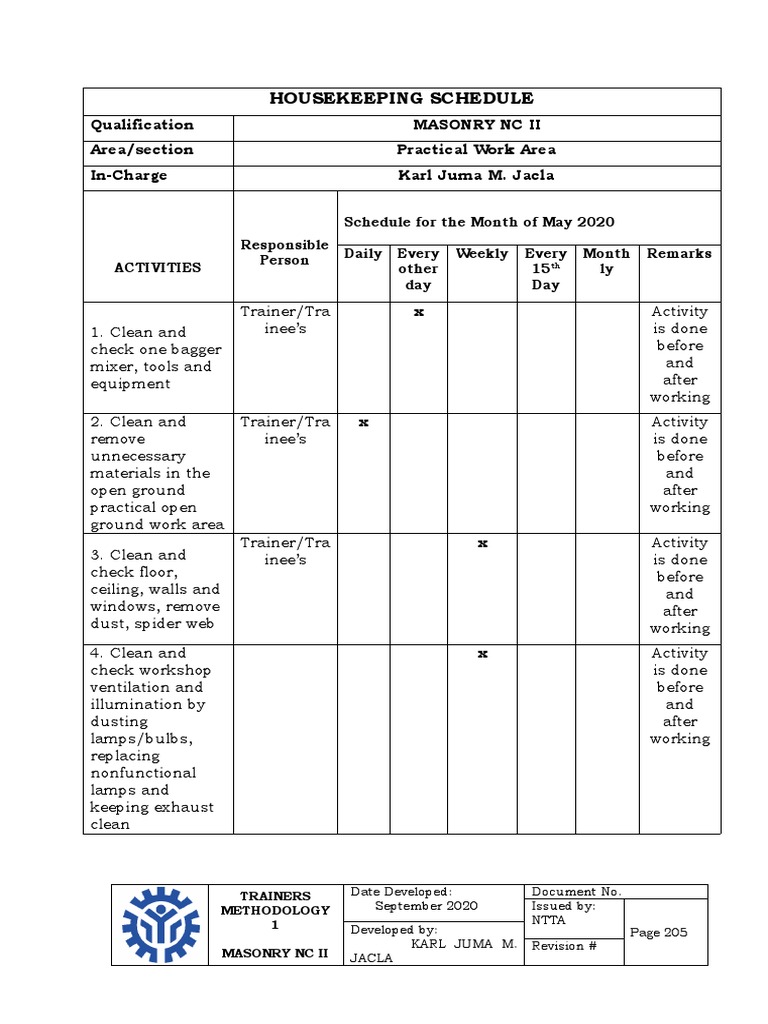 1 Housekeeping Schedule PDF Building Engineering Equipment