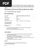 Marketing of House Wiring Electrical Cable: Basic Job Information