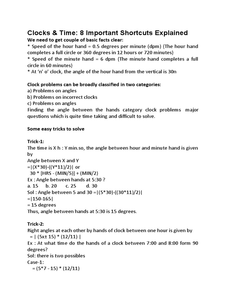 Clocks & Time 8 Important Shortcuts Explained We Need To Get Couple of Basic Facts Clear PDF