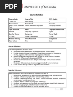 Course Syllabus: Course Code Course Title ECTS Credits