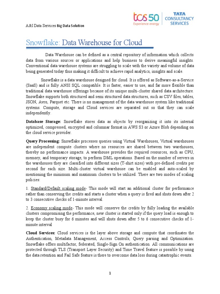 Snowflake: Cloud Data Warehouse Overview | PDF | Data Warehouse | Cloud ...