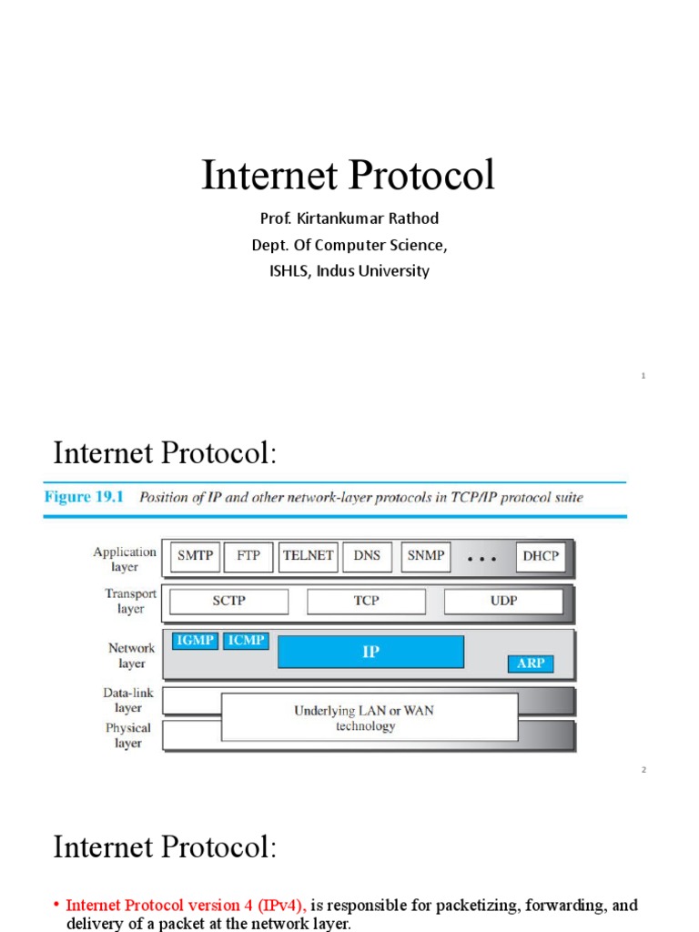Internet Protocol: Prof. Kirtankumar Rathod Dept. of Computer Science ...