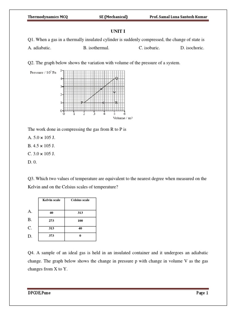 Thermodynamics MCQs for Class 11 | PDF | Enthalpy | Temperature