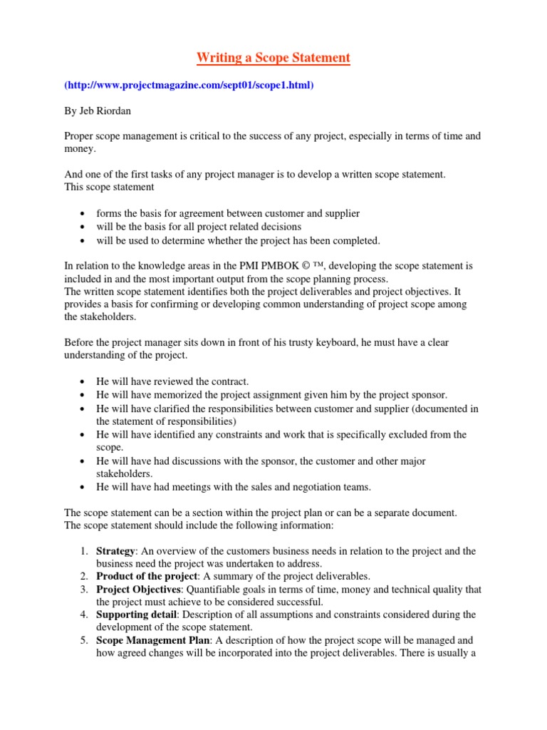 Writing A Scope Statement | PDF | Usability | Scope (Computer Science)