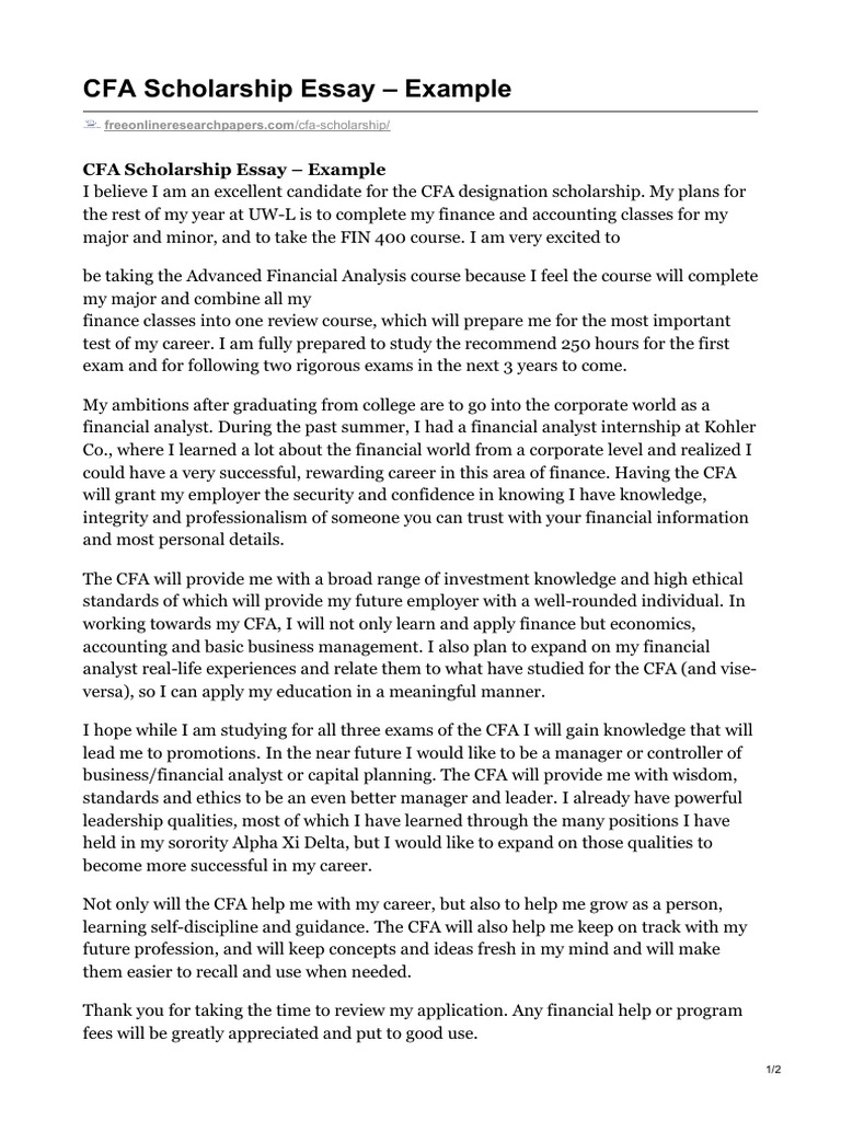 Cfa Scholarship Essay Example Pdf Learning Behavior Modification