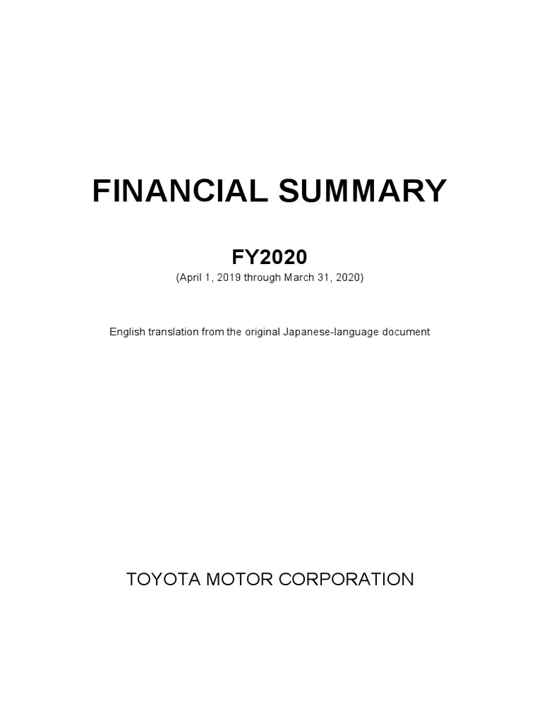 Financial Summary Toyota Motor Corporation PDF Dividend Toyota