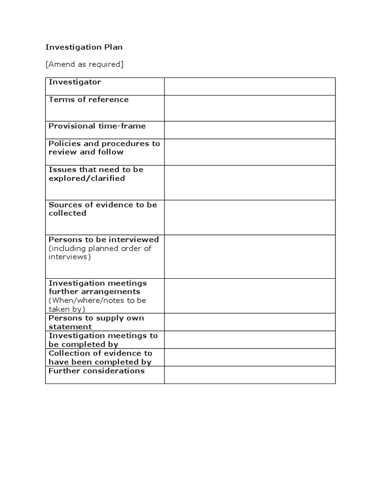 Sample Investigation Plan Template | PDF
