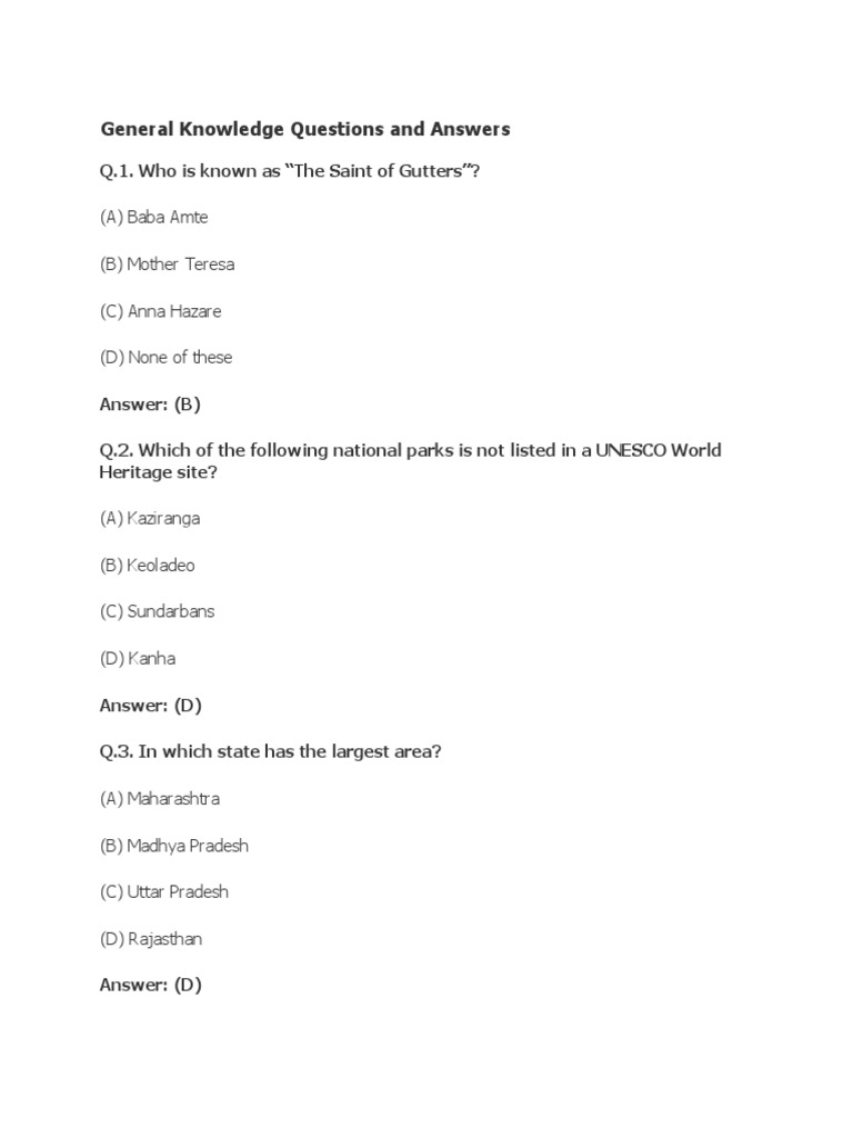 Part Three General Knowledge Questions and Answer1 | PDF | Religion ...