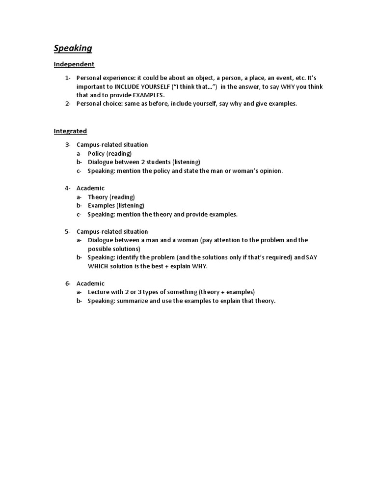TOEFL Speaking Tips for 2022 | PDF