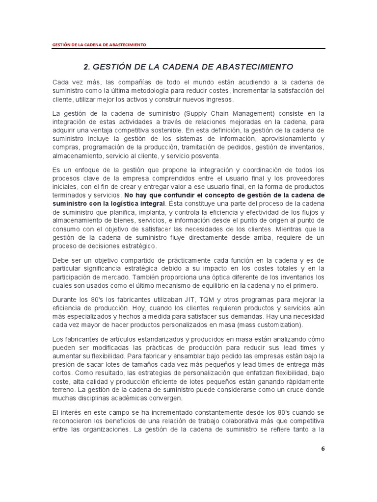 Gestion de La Cadena de Abastecimiento | PDF | Logística | Gestión de ...