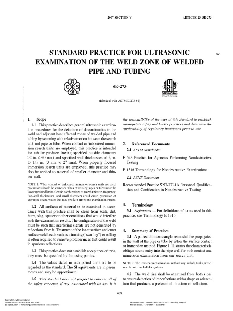 Standard Practice For Ultrasonic Examination of The Weld Zone of Welded ...