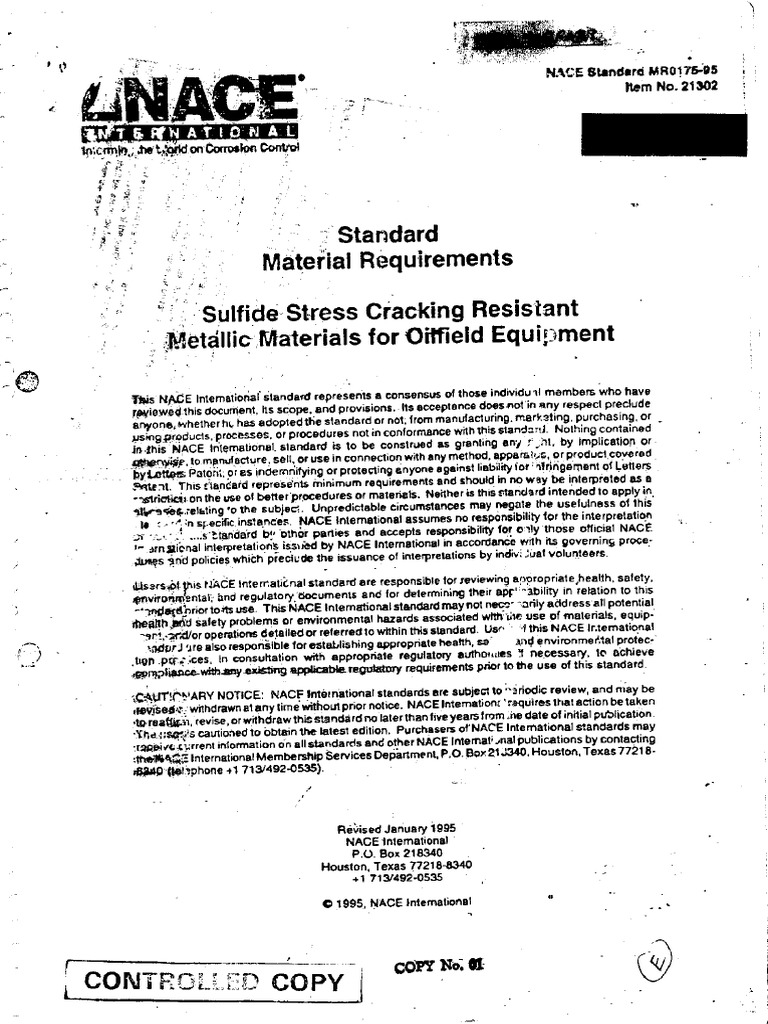 002Nace MR0175 (1995) Standard Material Requirements Sulfide Stress
