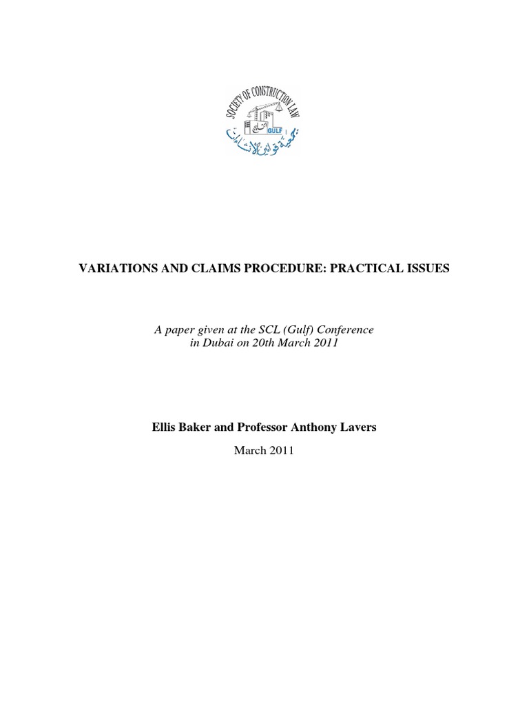 Variations and Claims Procedure: Practical Issues: A Paper Given at The ...