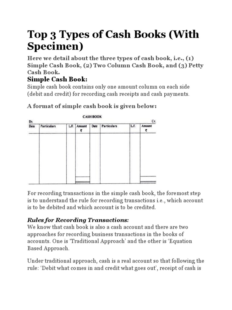 Top 3 Types of Cash Books (With Specimen) PDF Bookkeeping Debits