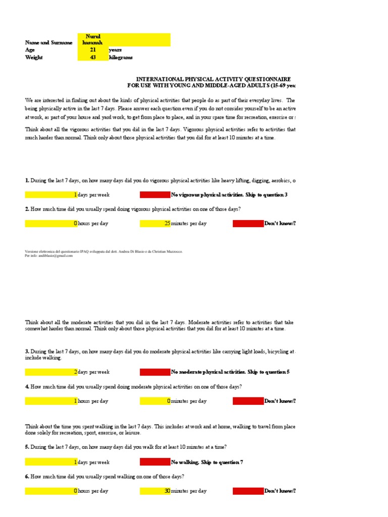 IPAQ Questionnaire Report for Adults | PDF | Determinants Of Health ...