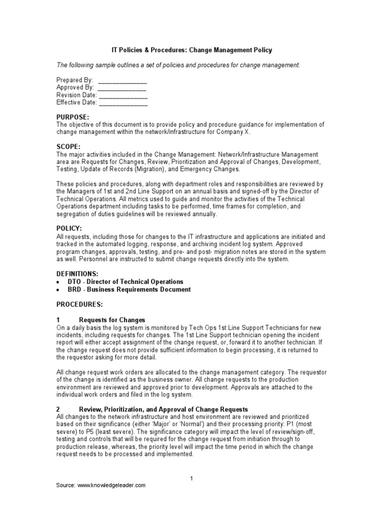 Change Management Policies and Procedures | PDF | Information ...