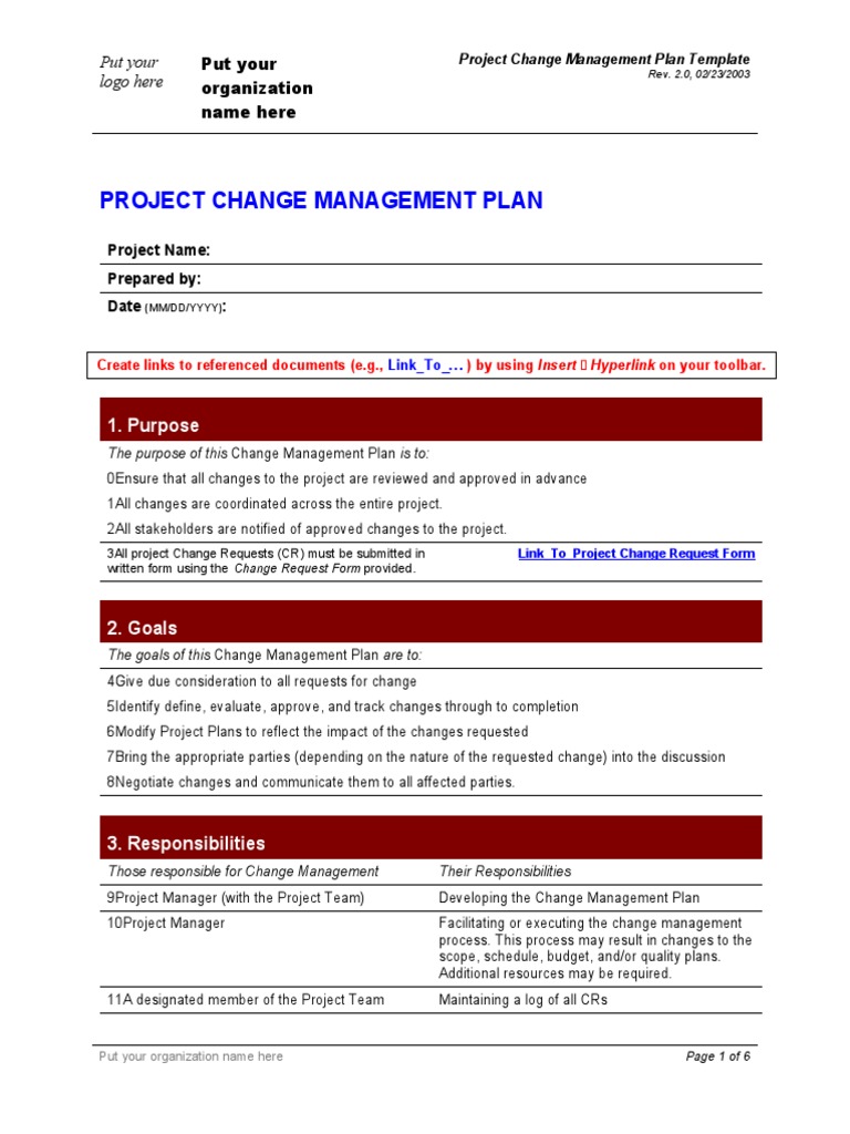 Project Change Management Plan Template | PDF | Congressional Research ...