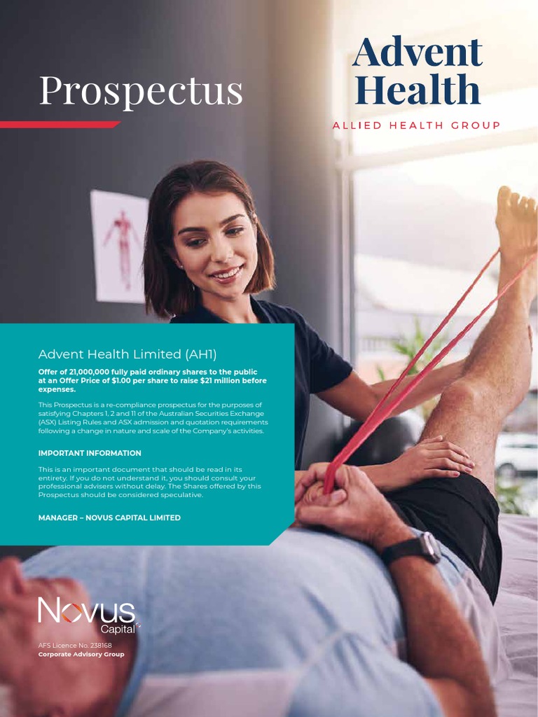 Advent Health LTD AH1 Prospectus May2020 PDF | PDF | Health Care |  Prospectus (Finance)