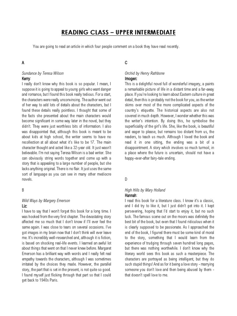 READING CLASS - Upper p1 | PDF | Books