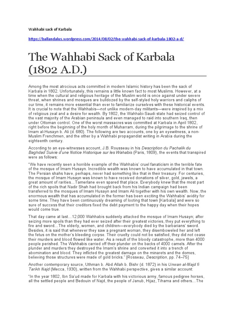 Wahhabi Sack Of Karbala Map