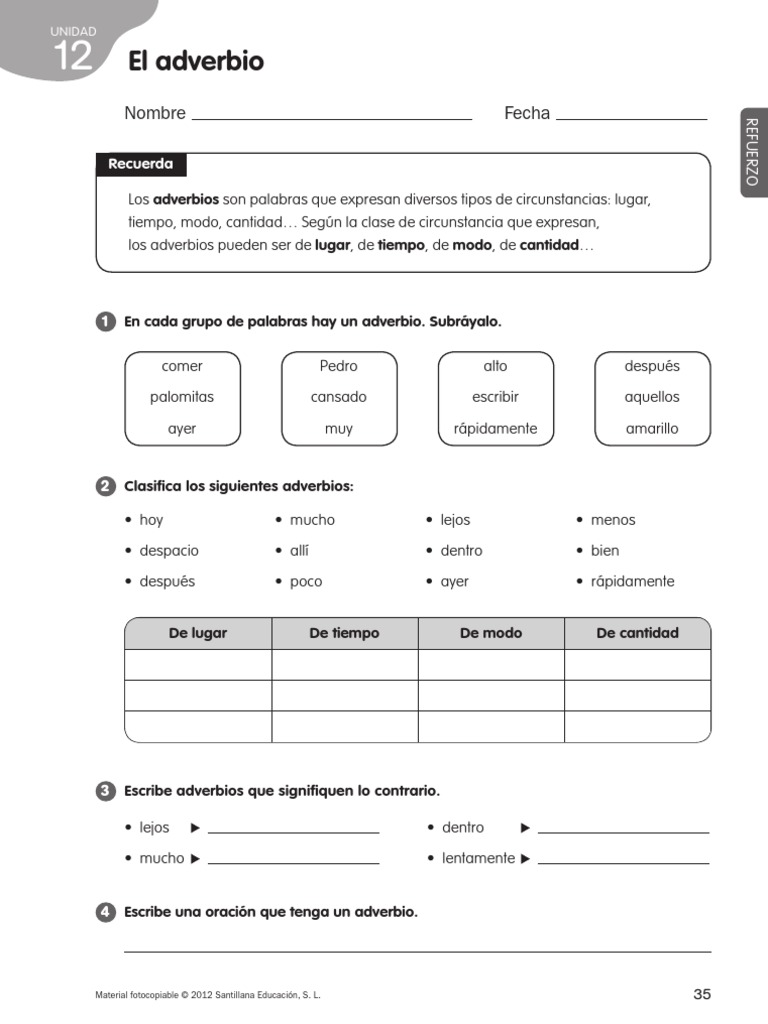 Los Adverbios Para Cuarto Grado De Primaria Actividades Educativas