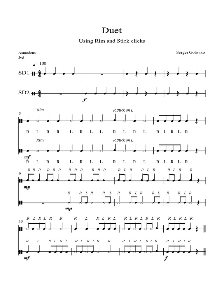 Duet Rhythm Patterns for Rim and Stick | PDF