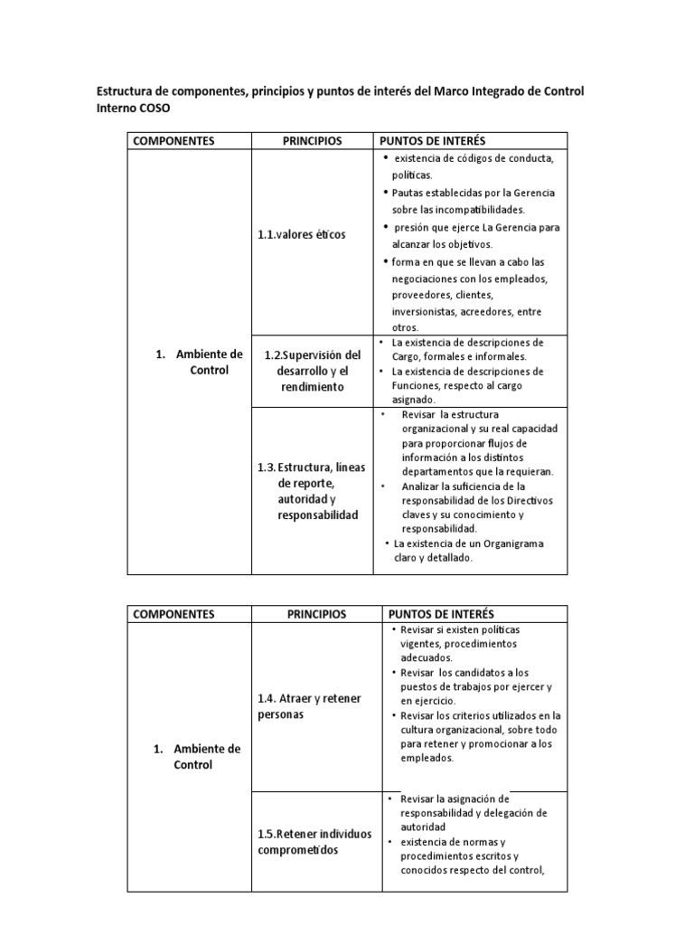 Componentes y Principios del COSO | PDF | Gestión de recursos humanos ...