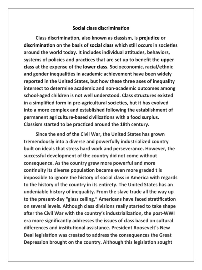 Social Class Discrimination Overview | PDF