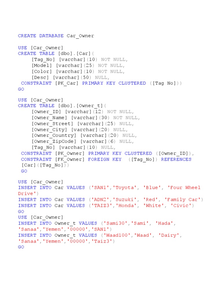 Car Owner Database Creation Script | PDF | Computers