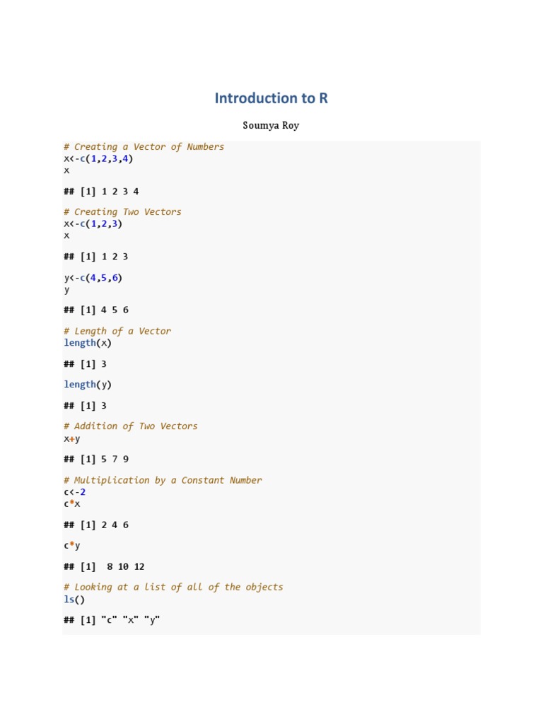 Introduction To R: # Creating A Vector of Numbers | PDF