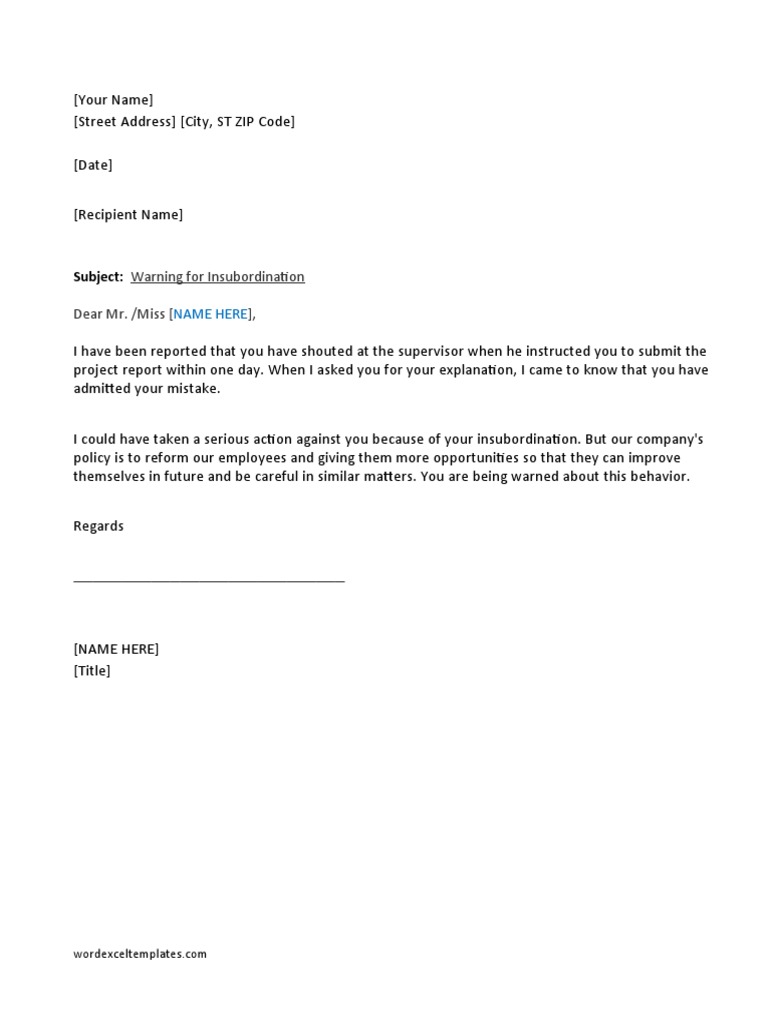Warning Letter For Insubordination PDF