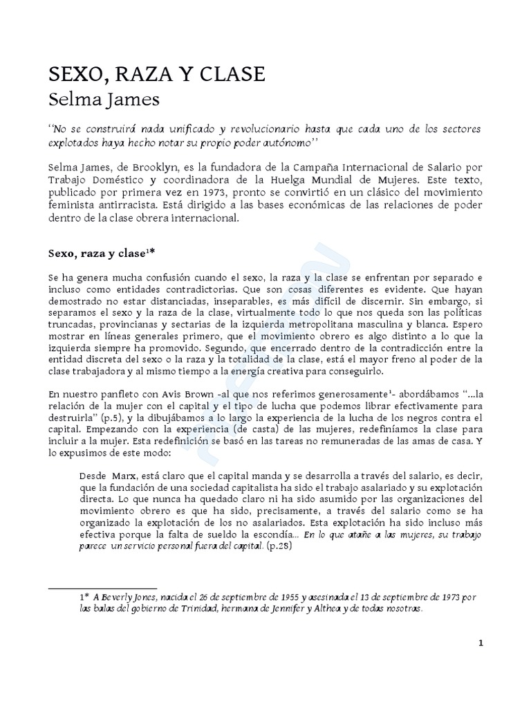Selma James Sexo, Raza y Clase