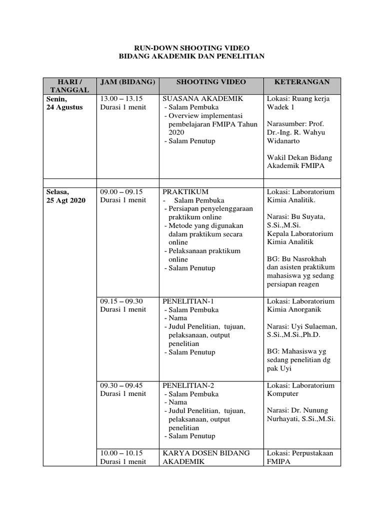 Rundown Shooting Video Akademik Dan Penelitian | PDF