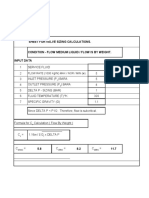 Sheet For Valve Sizing Calculations.: FLOW RATE (1000 KG/HR) MAX / NOR / MIN (W)