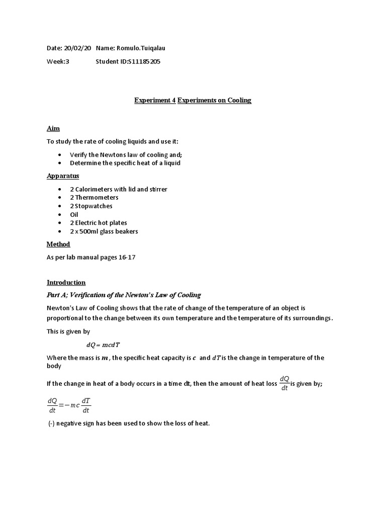 Experiment 4 Experiments On Cooling | PDF | Heat Transfer | Branches Of ...