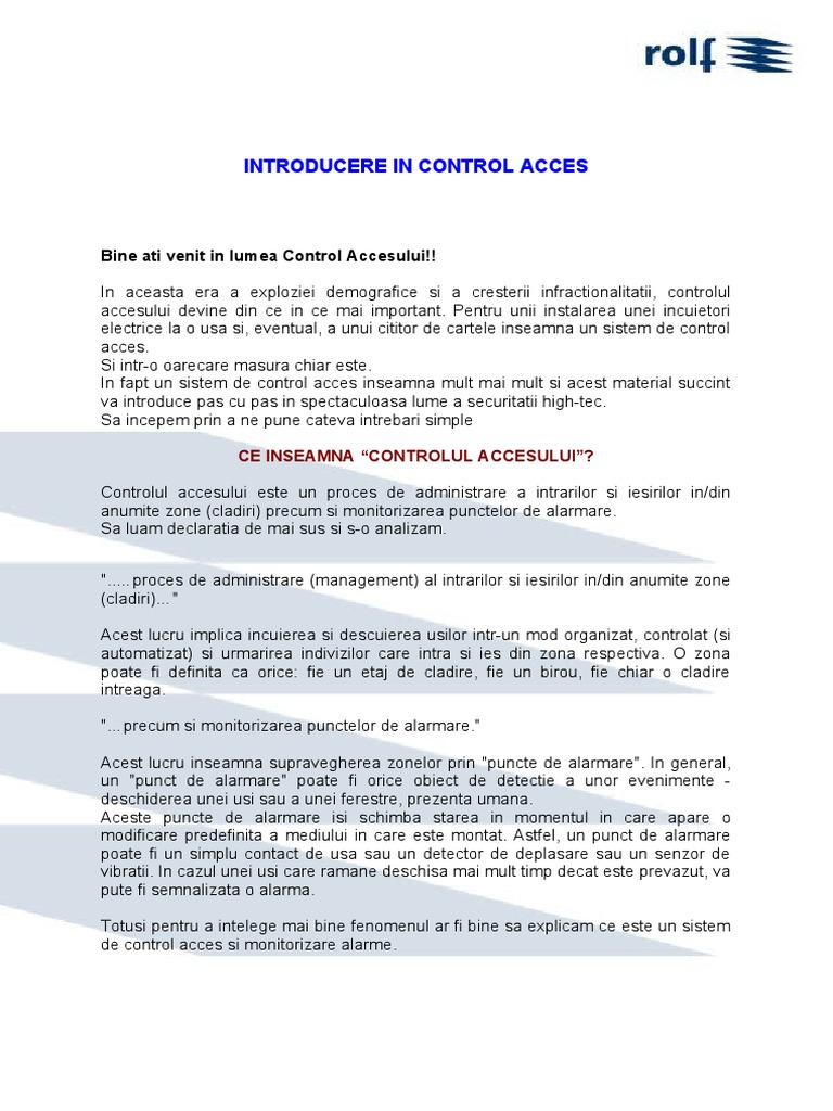 Introducere Control Acces | PDF