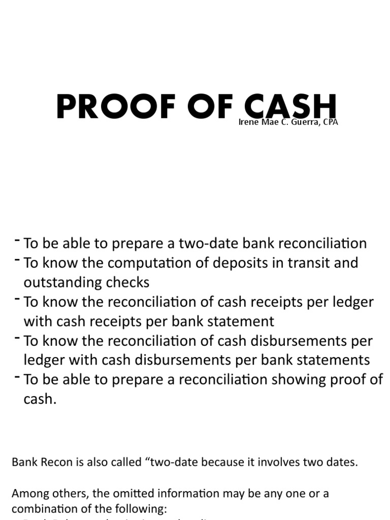 Proof of Cash: Irene Mae C. Guerra, CPA | PDF | Debits And Credits ...