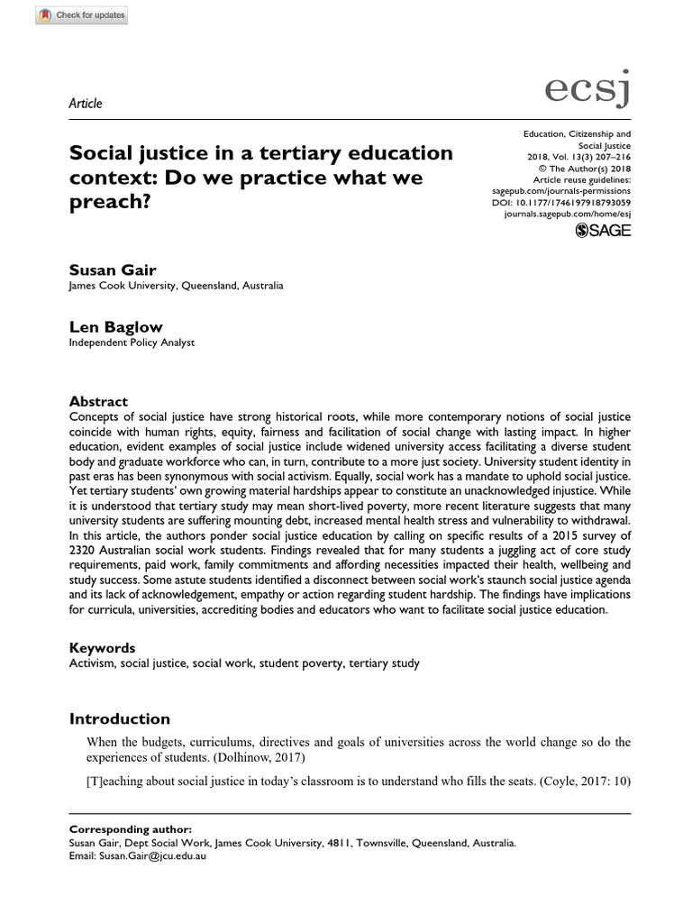 Social Justice in A Tertiary Education Context: Do We Practice What We ...