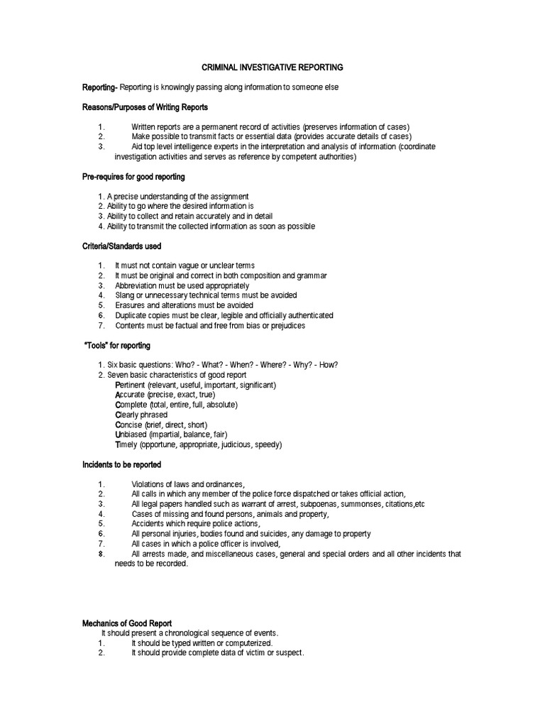Effective Criminal Investigative Reporting | PDF | Police | Arrest