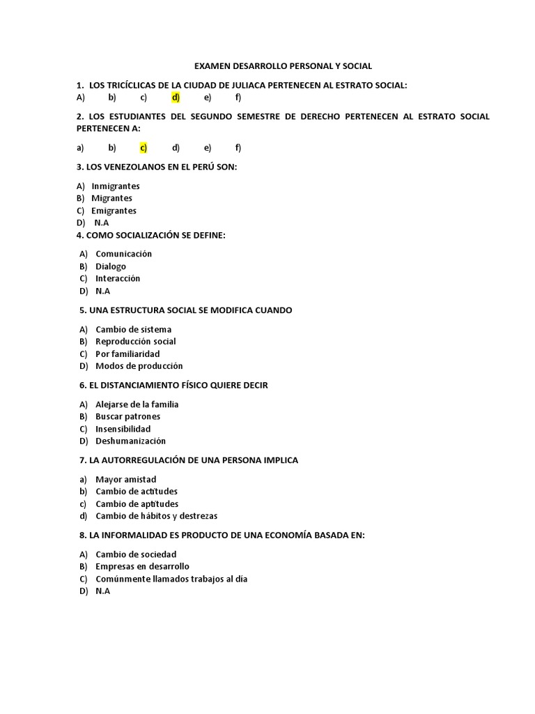Examen de Desarrollo Personal y Social | PDF | Ciencias sociales | Sociedad