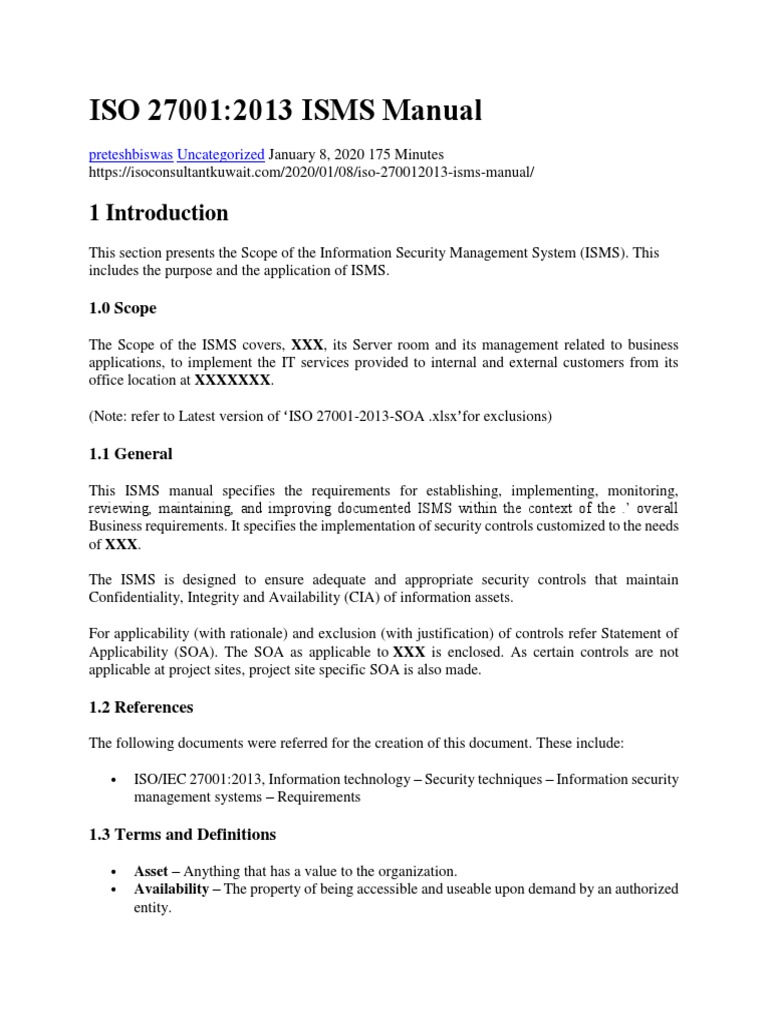 Doc01 ISO 270012013 ISMS Manual TOP PDF Information Security